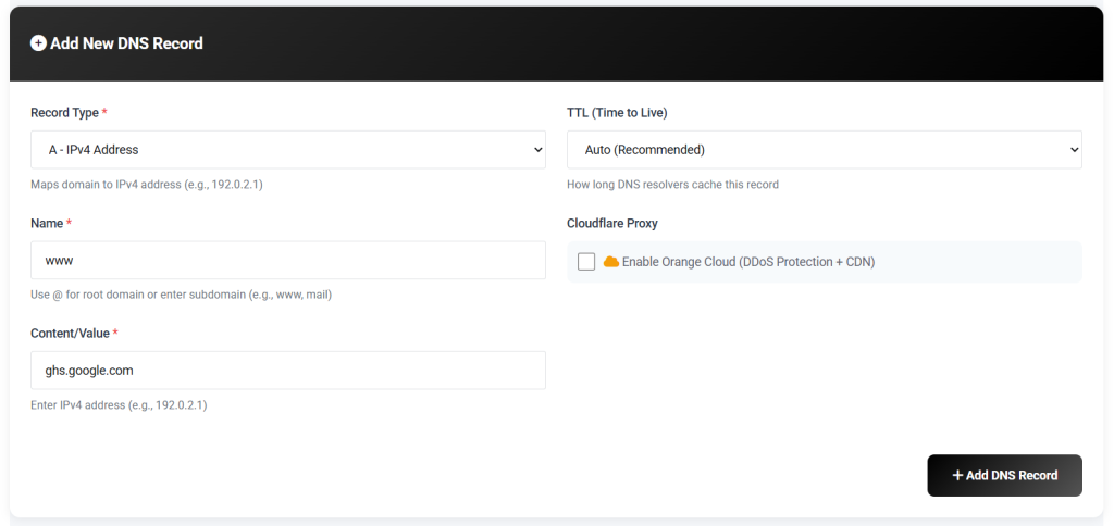 Screenshot of DotPapa DNS management interface