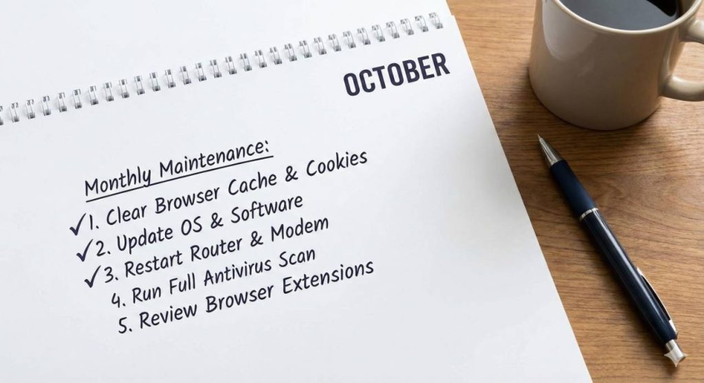 Calendar or checklist showing monthly maintenance