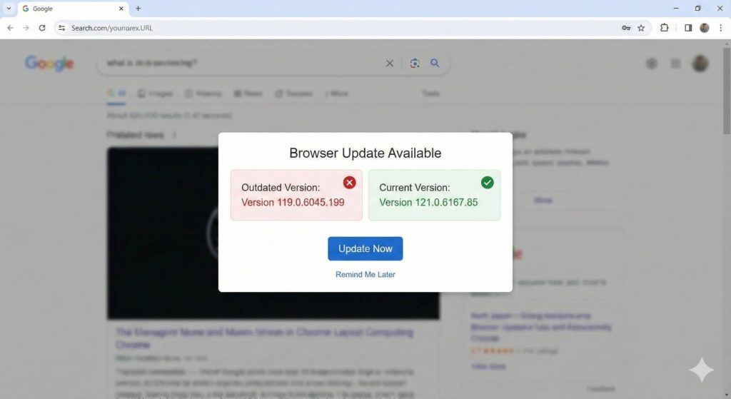 Browser update notification screen 