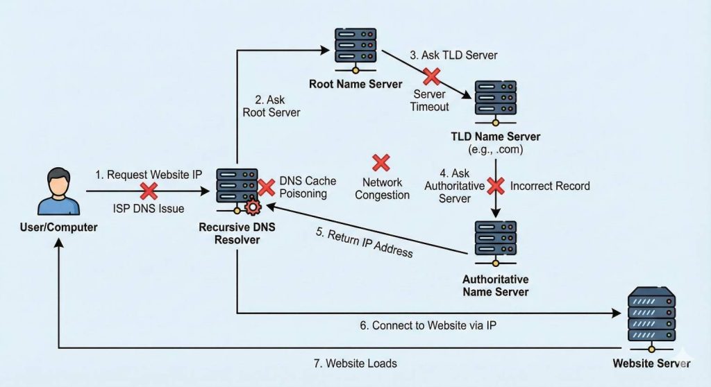 Diagram showing DNS resolution process