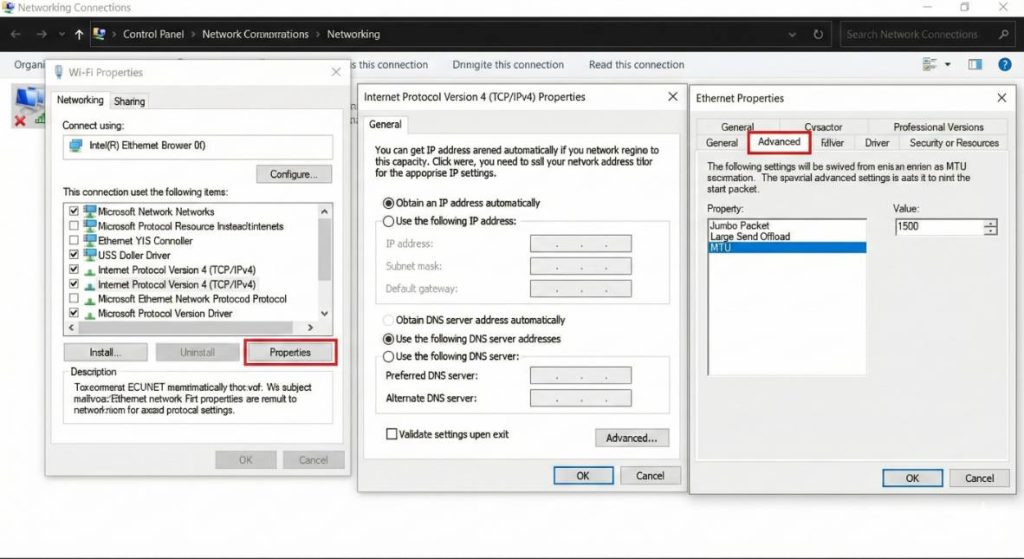 Network adapter properties window showing advanced settings
